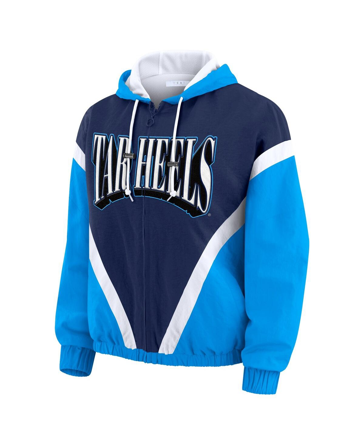 Wear By Erin Andrews Women'sblue/navy North Carolina Tar Heels Color Block Full-zip Hoodie Windbreaker Jacket In Blue