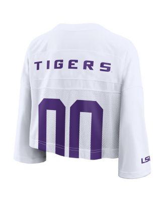Women's White LSU Tigers Cropped Mesh Dri-FIT Fashion Jersey