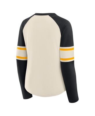 Women's Cream/Black Pittsburgh Steelers Hometown Gridiron Hero Raglan Lace-Up V-Neck Long Sleeve T-Shirt