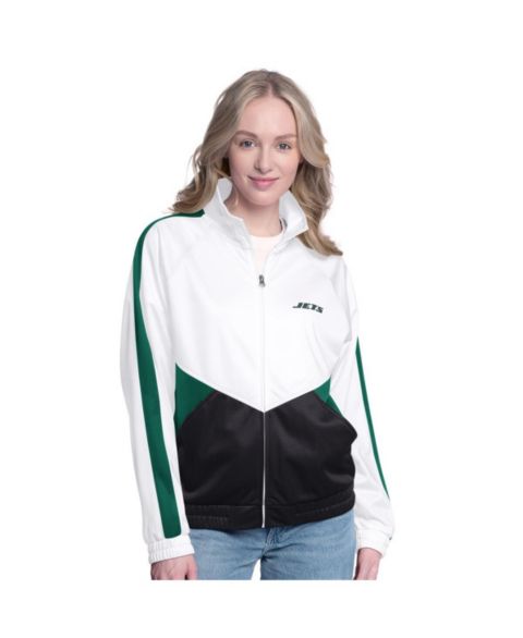 Женские куртки G-III 4Her by Carl Banks White/Green New York Jets Rally Rhinestone Full-Zip Track Jacket