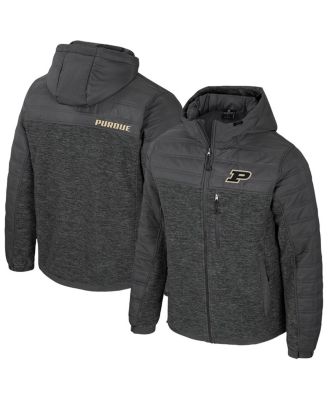 Colosseum - Men's Charcoal Purdue Boilermakers Nightman Full-Zip Hoodie Puffer Jacket
