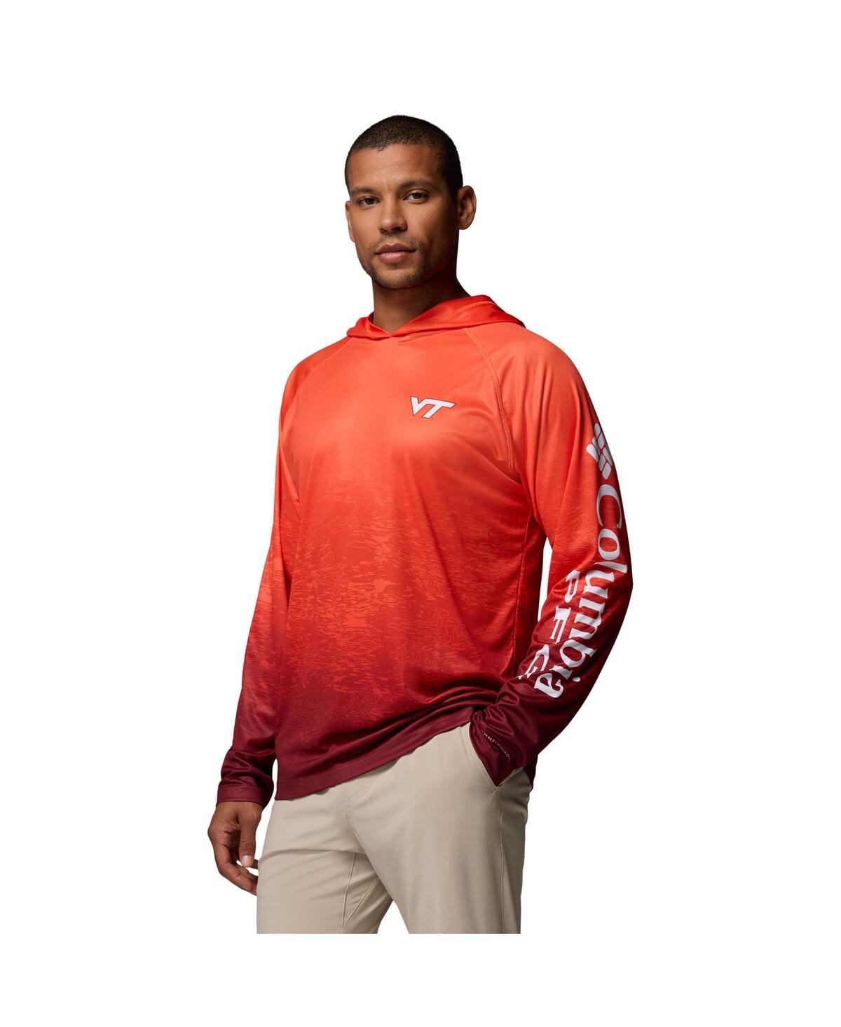 Columbia Men's Orange Virginia Tech Hokies Pfg Gradient Water Super Terminal Tackle Hoodie Omni-Wick T-Shirt