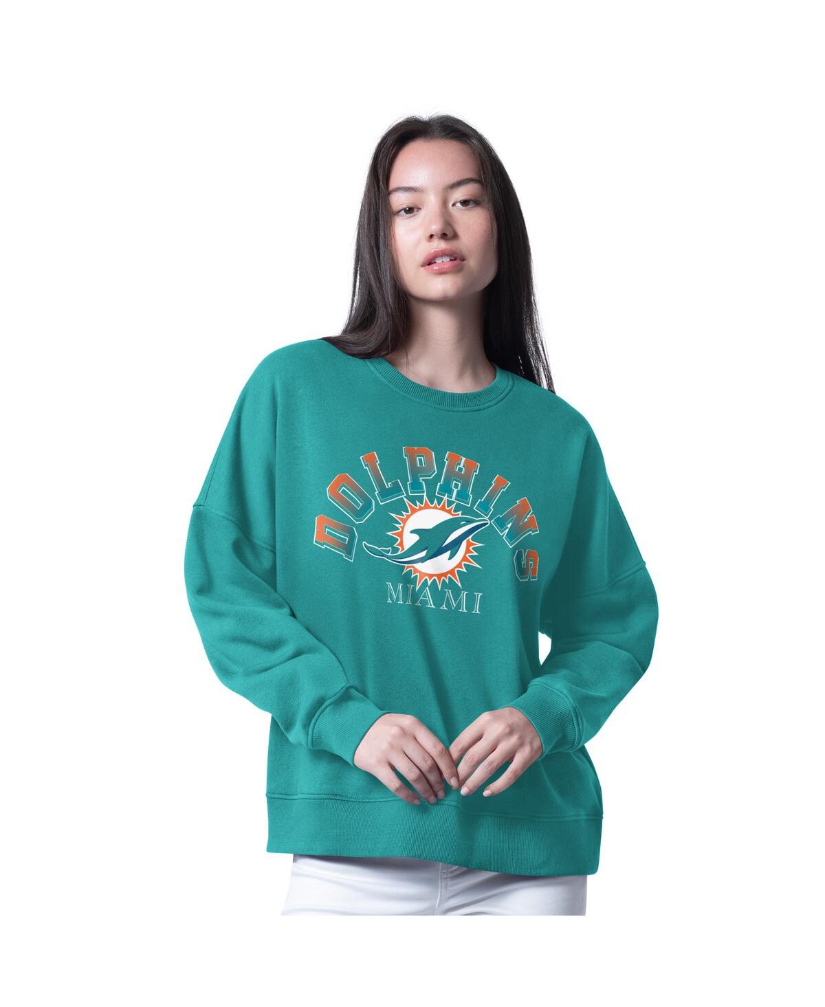 G-iii 4Her by Carl Banks Women's Aqua Miami Dolphins Oversized Feud Sweatshirt
