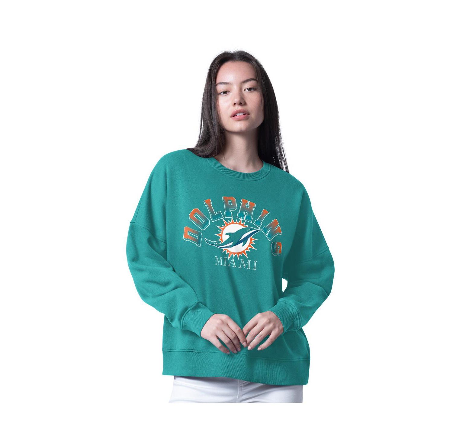 Women's Aqua Miami Dolphins Oversized Feud Sweatshirt