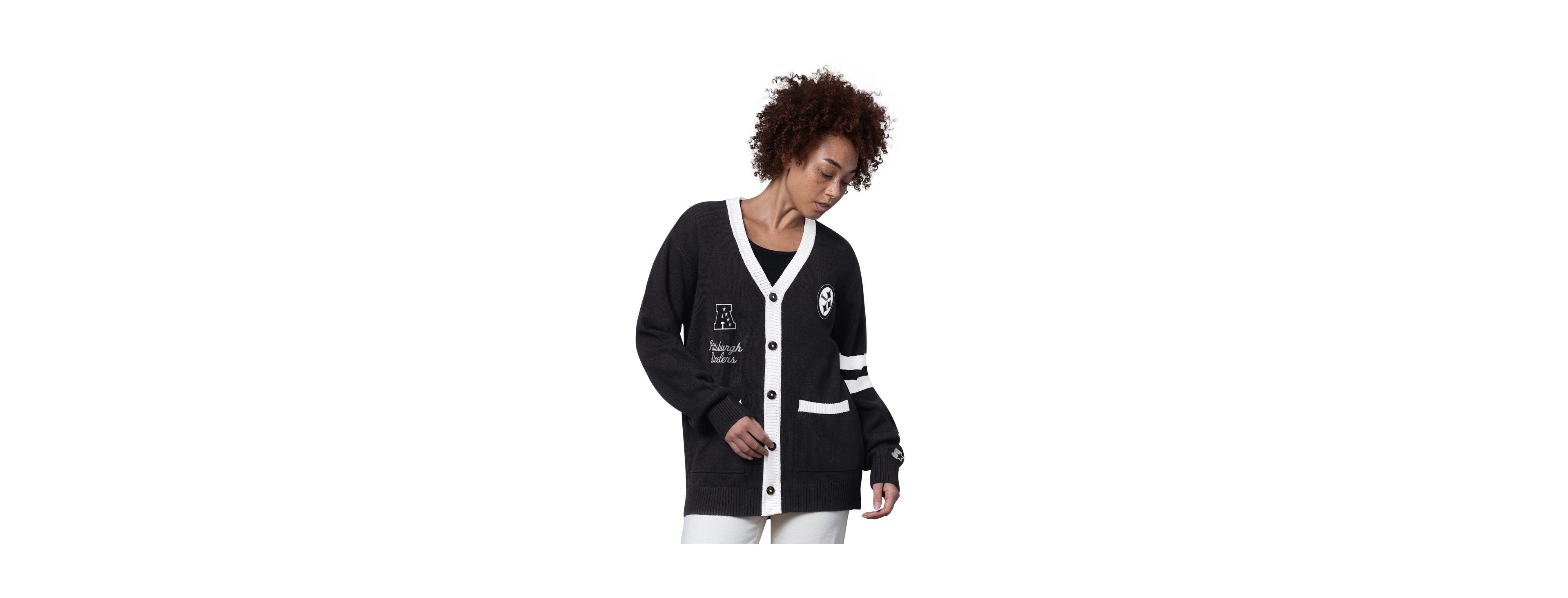 Starter Women's Black Pittsburgh Steelers Back Shot Button-Up Cardigan Sweater