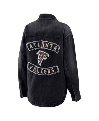 Women's Black Atlanta Falcons Washed Oversized Denim Full-Snap Shacket