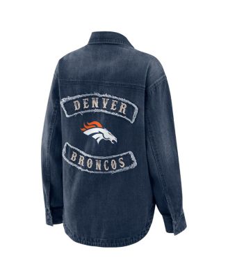 Women's Denim Denver Broncos Washed Oversized Denim Full-Snap Shacket