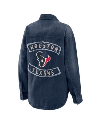 Women's Denim Houston Texans Washed Oversized Denim Full-Snap Shacket