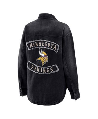 Women's Black Minnesota Vikings Washed Oversized Denim Full-Snap Shacket