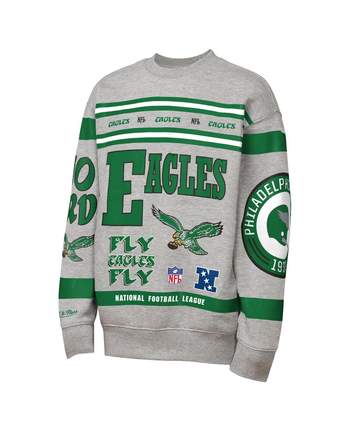 Mitchell & Ness Big Boys And Girls Gray Philadelphia Eagles Throwback All-over Print Fleece Sweatshirt In Gray
