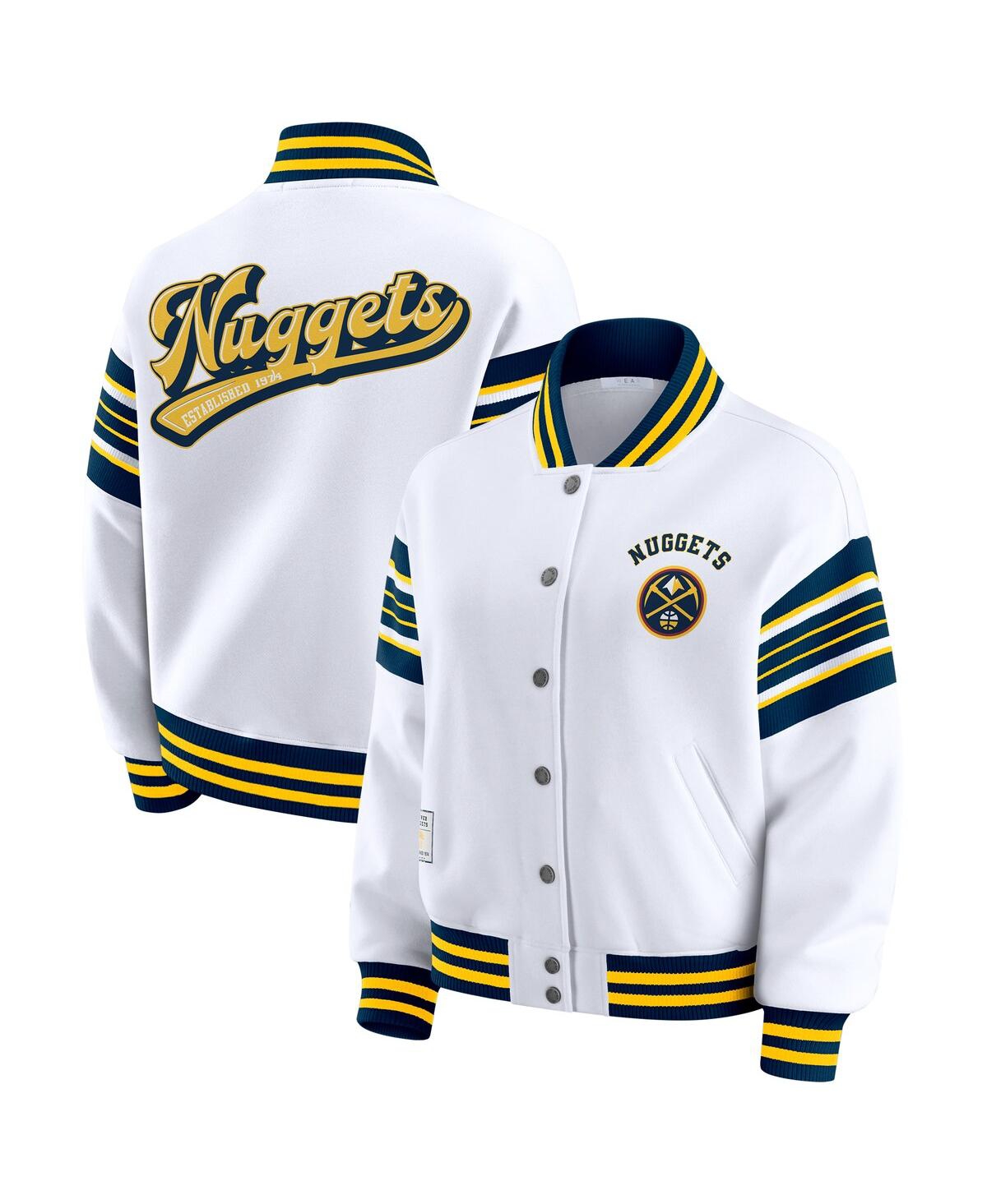 Wear By Erin Andrews Women's White Denver Nuggets Snap Front Fleece Sweatshirt In White
