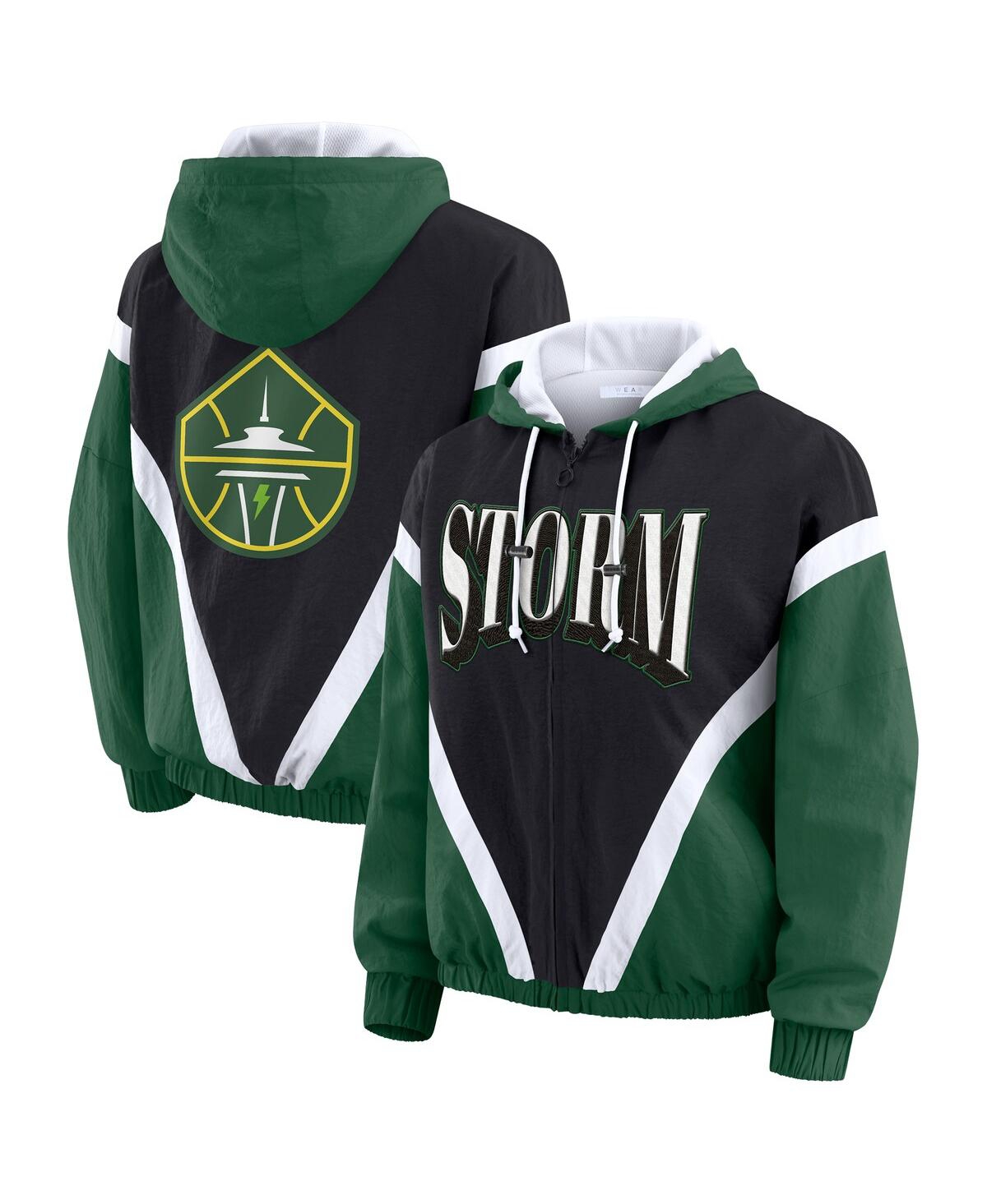 Wear By Erin Andrews Women'sgreen/black Seattle Storm Color Block Full-zip Hoodie Windbreaker Jacket In Green