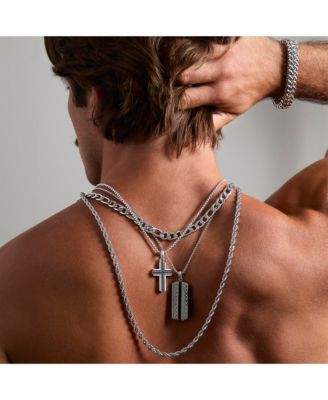 Stainless Steel Cross Necklace for Men 24", Two-Tone Pendant Necklace, Cross Jewelry