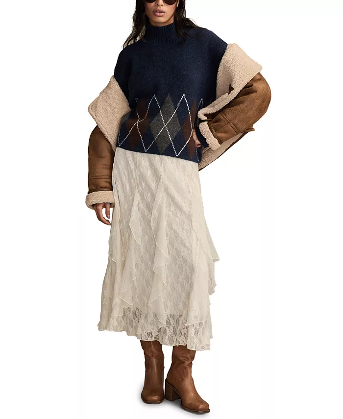 Women's Argyle Mock Neck Sweater - thumbnail 3