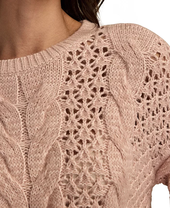 Women's Pointelle Cable Crew Neck Sweater - thumbnail 5