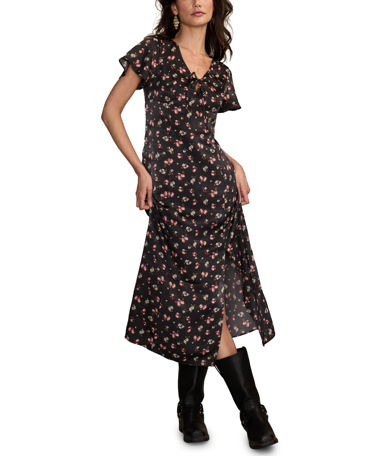 Lucky Brand Women's Flutter Sleeve Midi Dress In Multi