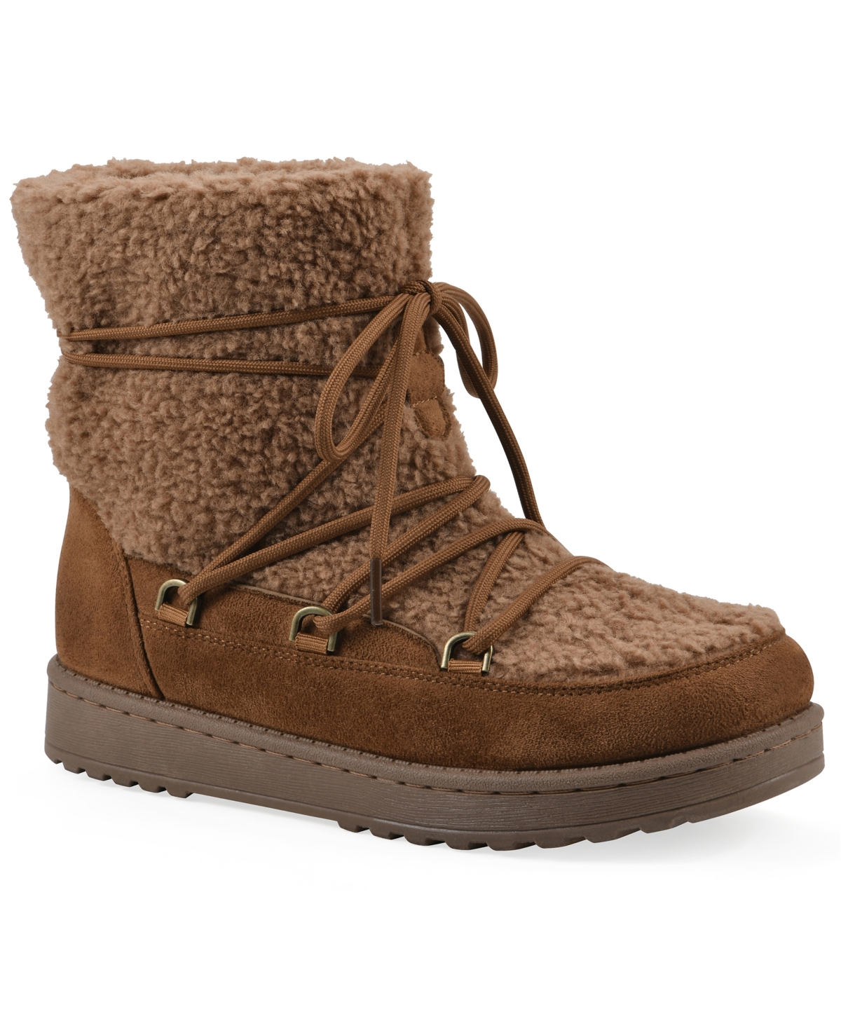 White Mountain Women's Isador Faux Sherpa Lace-up Boots In Brown
