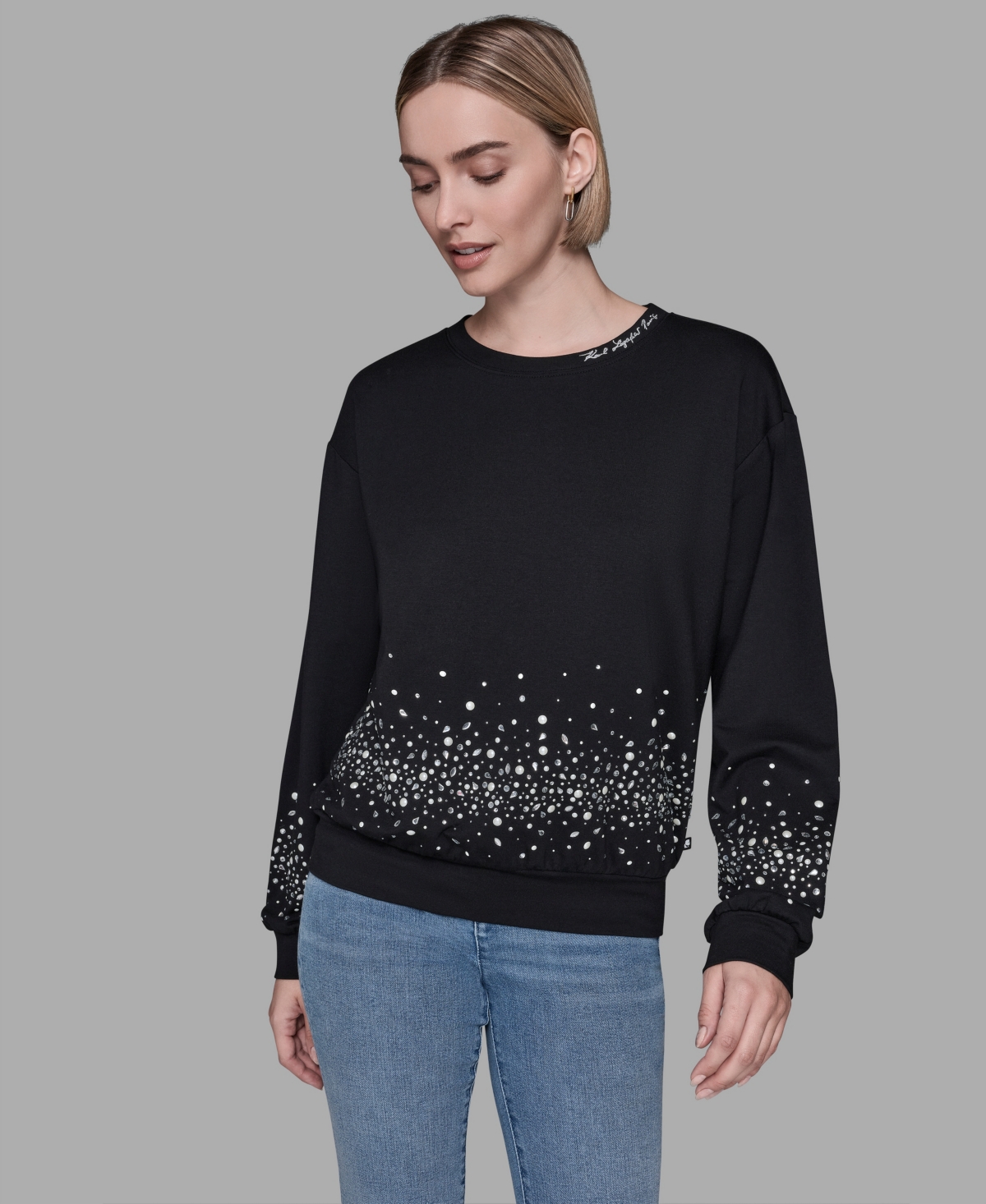 Karl Lagerfeld Women's Sparkle Long Sleeve Sweatshirt In Blue