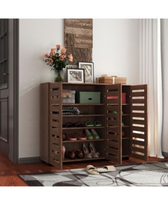 Louvered Door Shoe Cabinet with Adjustable Shelves