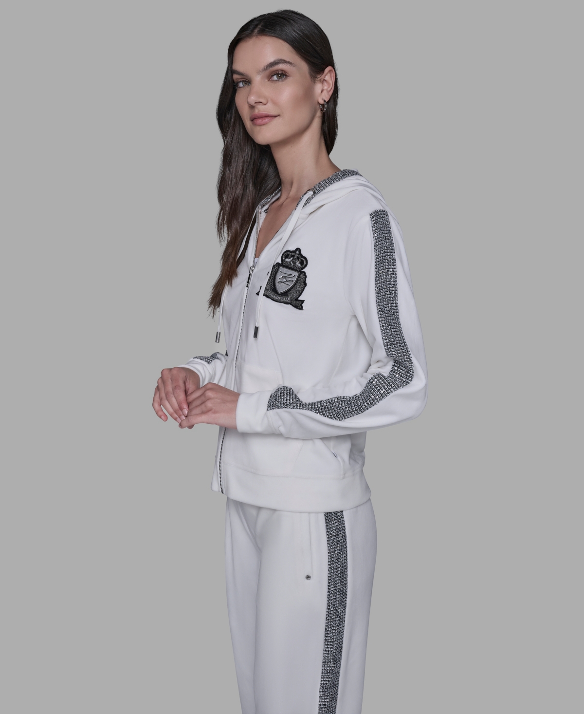 Karl Lagerfeld Women's Zip-up Hooded Jacket In White