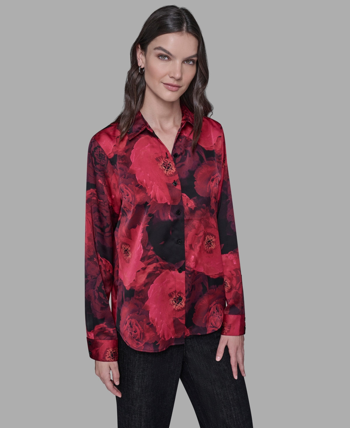 Karl Lagerfeld Paris Women's Floral Print Long Sleeve Top