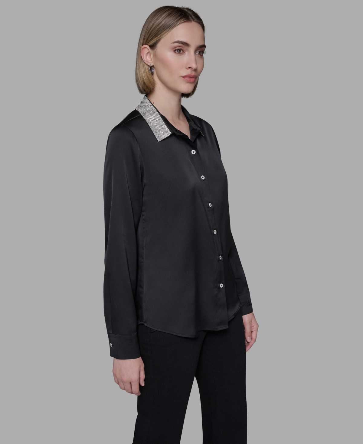 Karl Lagerfeld Women's Collared Neck Shirt In Black
