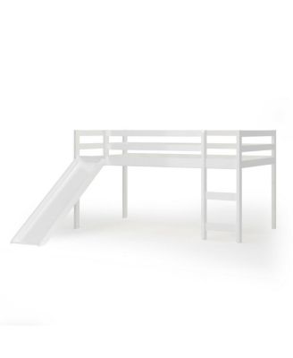 Twin Size Loft Bed with Slide Wood Low Sturdy Loft Bed Bedroom