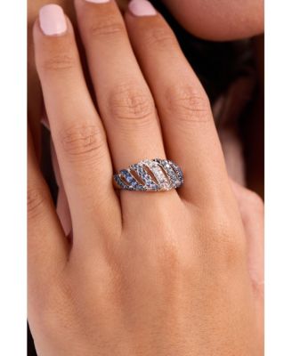 Blue Ombr&eacute; Sapphire (1 ct. t.w.) & White Sapphire (1/3 ct. t.w.) Diagonal Ring in 14k White Gold