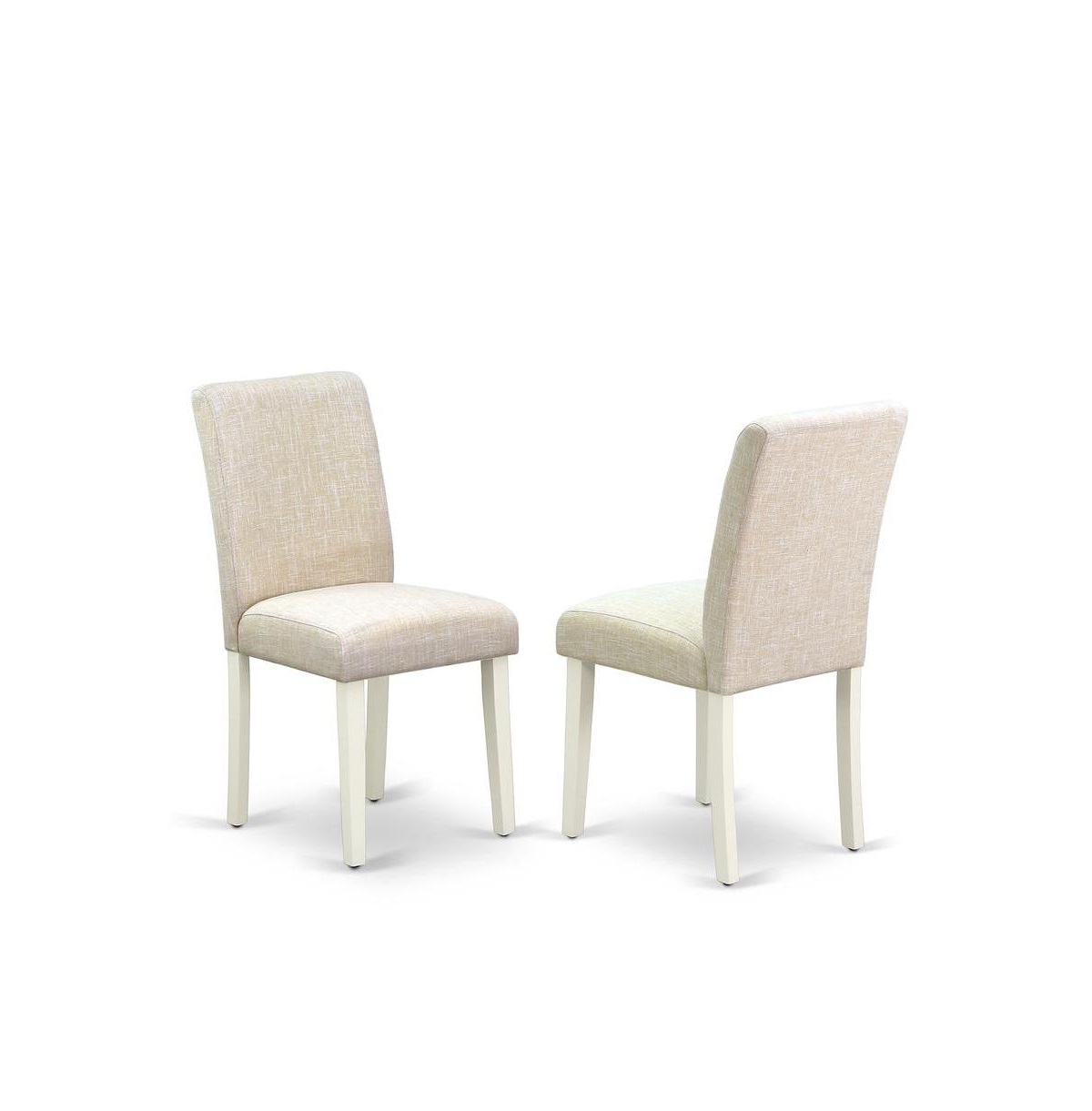 East West Furniture 5-Pc Dinette Room Set - 4 Parson Dining Chairs and 1 Modern Rectangular Linen White Wooden Dining Table with High Chair Back