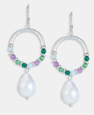 Imitation Pearl Charm Stone Beaded Drop Earrings, Macy's Exclusive
