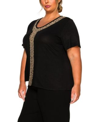 Plus Size Pebble Mesh Inset Short Sleeve Top