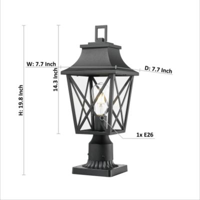 Black Outdoor Pole Lantern Light with Pier Mount Base for Garden and Patio 2-Pack