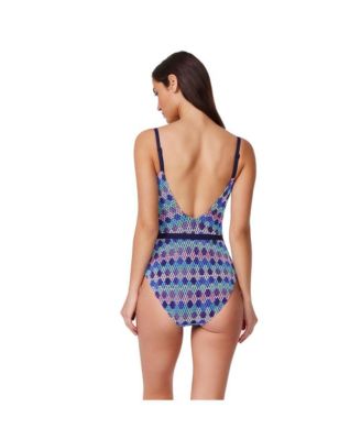 Womens Retro Riviera Scoop Neck Netted Crochet One Piece