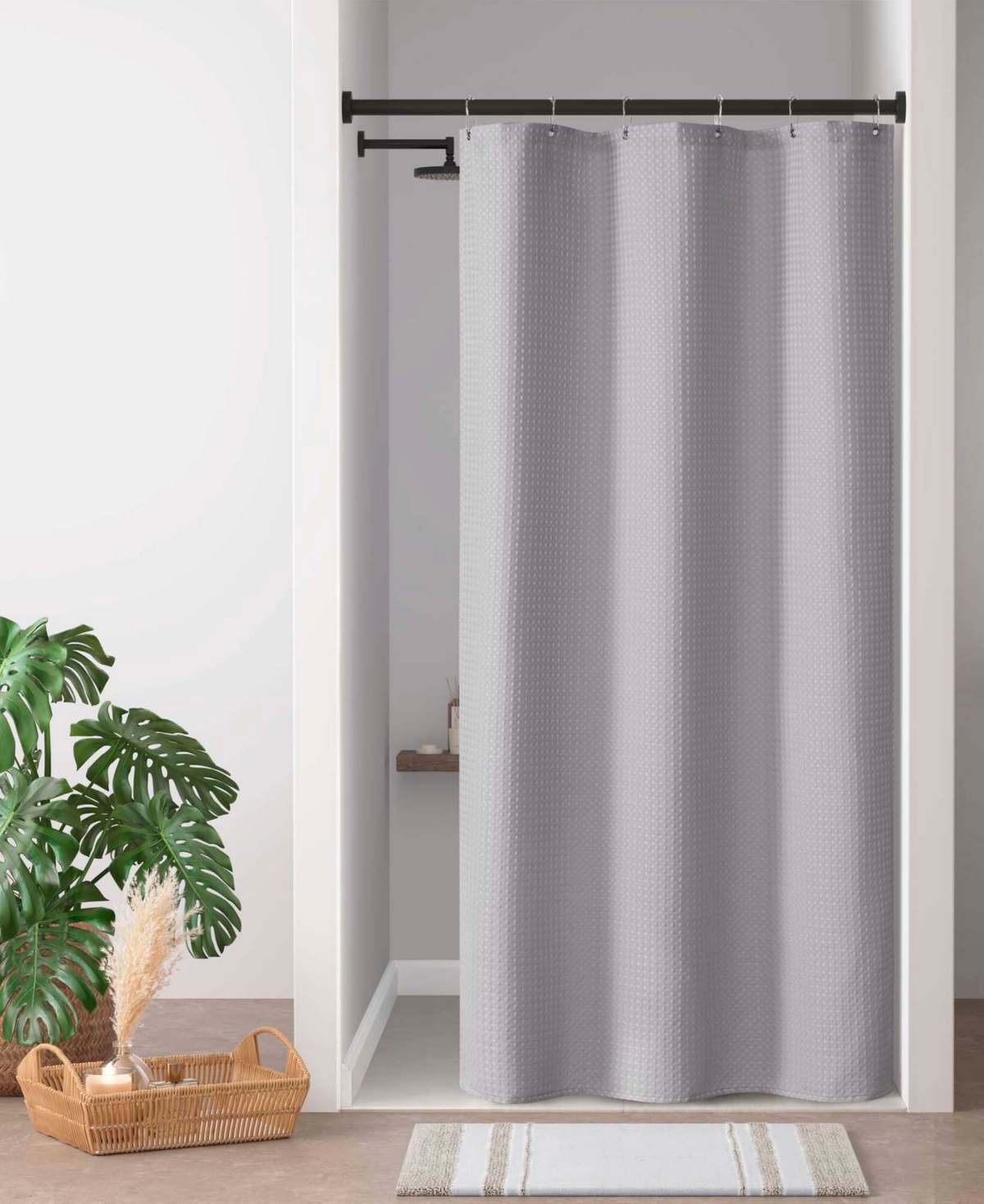 Madison Park Arbor Waffle Shower Curtain, 72" X 72" In Gray
