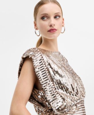 Women's Sequin Extended-Shoulder Top