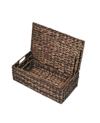 Hand-Woven Hyacinth Storage Baskets with Handles and Lids (Set of 3)