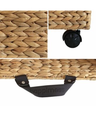 Adaline 18.11" Classic Farmhouse Hand-Woven Hyacinth Rectangular Underbed Storage Bin with Wheels and Handles