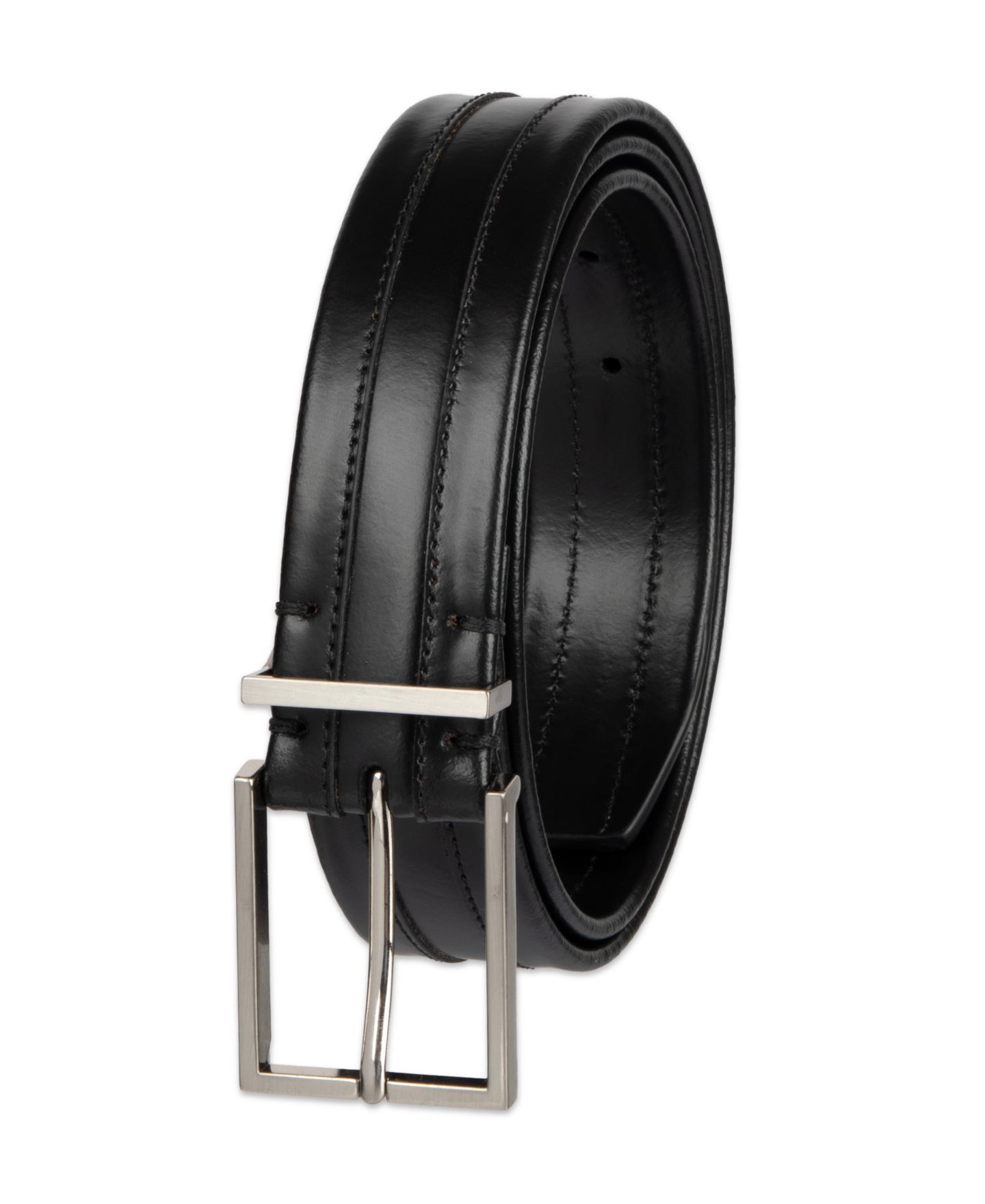 Мужской ремень Calvin Klein 35MM Stripe Stitch Leather Dress Belt, цвет: Чёрный — фото 2
