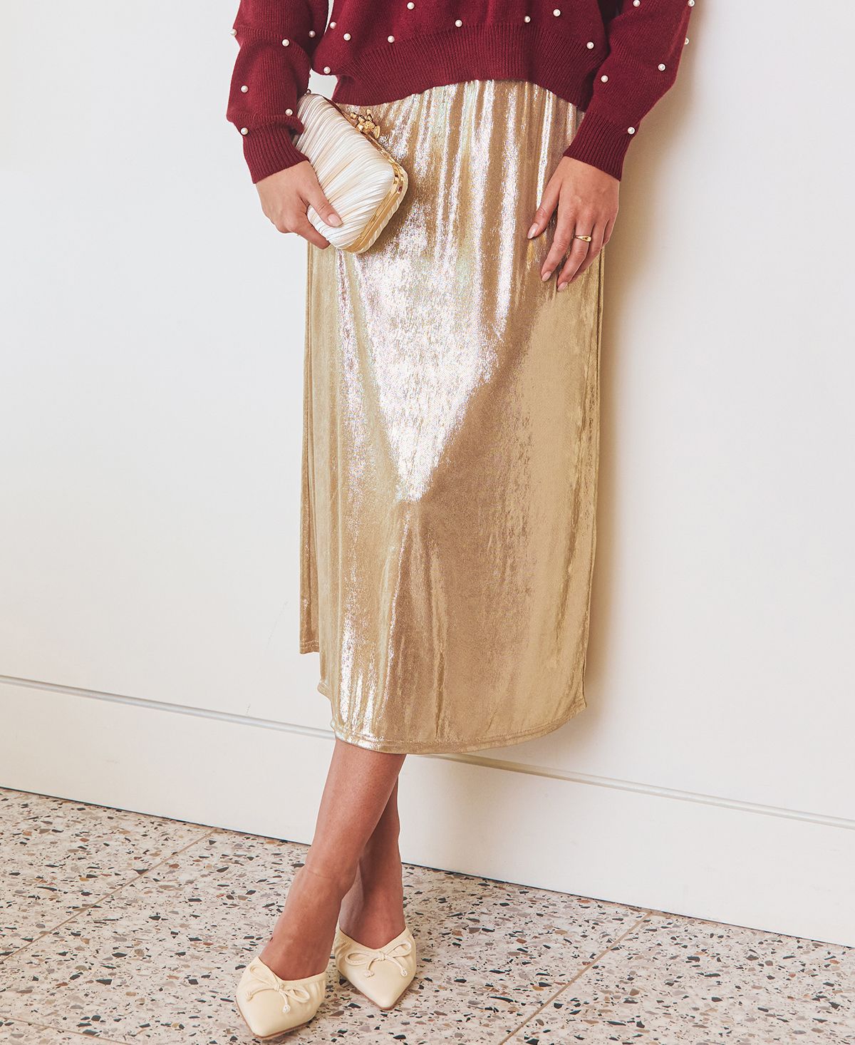 Cupshe Women's Starlit Nights Gold Midi Skirt