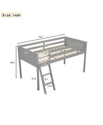 Twin Size Wood Low Loft Bed with Ladder, ladder can be placed on the left or right