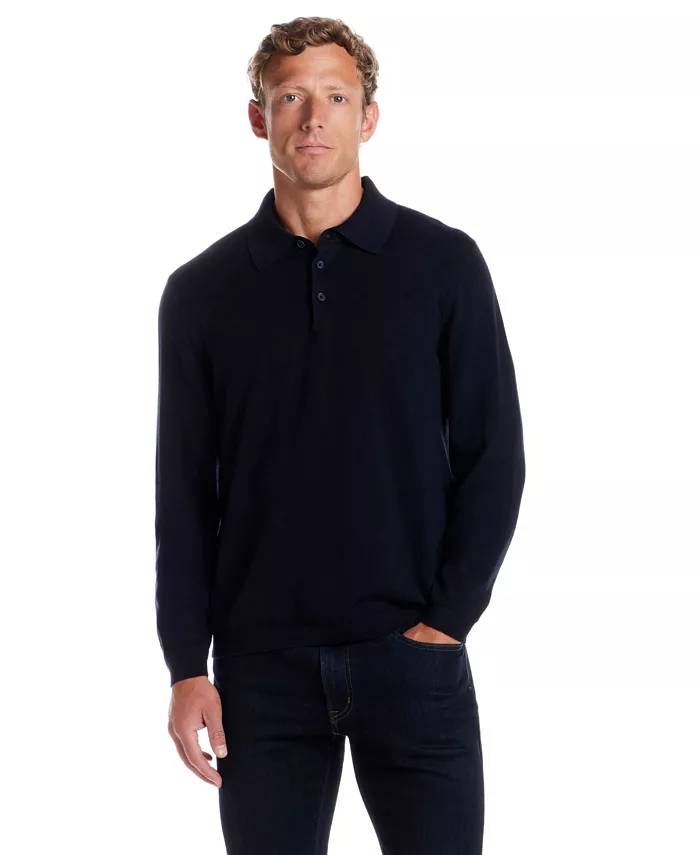 Men's Cotton Cashmere Long Sleeve Polo Sweater