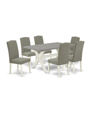 7-Piece Stylish a Good Cement Color rectangular TableTop and 6 Excellent Linen Fabric Parson Dining Room Chairs