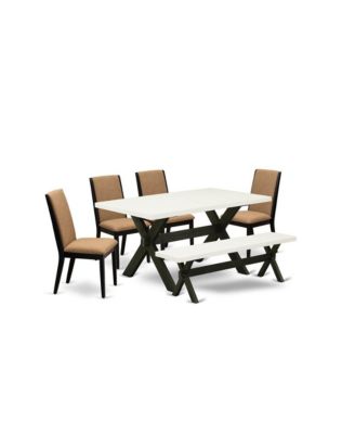 Wood 6-Piece Dining Table Set with Bench and 4 Chairs