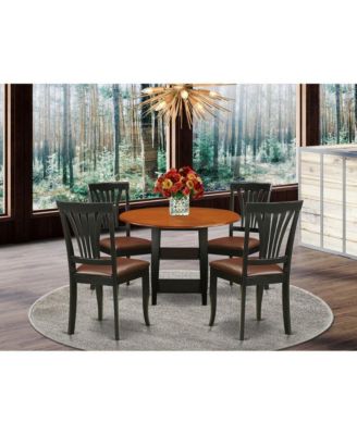 5-Pc. Rubberwood Faux Leather Seats Drop-Leaf Round Table Dining Set