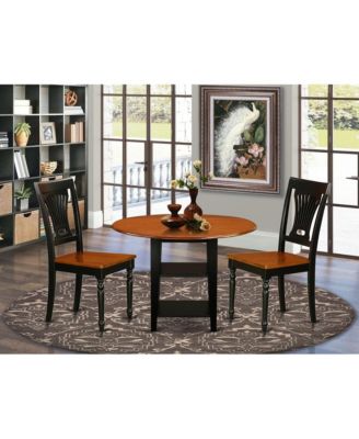 3-Piece Asian Hardwood, Black & Cherry Finish, Drop Leaf Table & Slat Back Chairs Dining Room Set