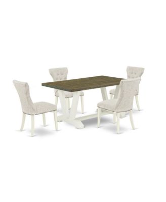 5 Piece Dining Set Parson Chairs Upholstered Nailhead Seat High Button Tufted Back Rectangular Dining Table