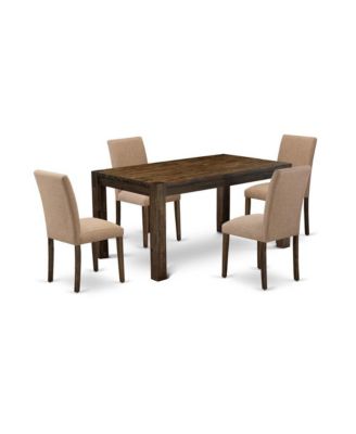 5Pc Dining Table Set Consists of a Rectangular Table and 4 Upholstered Dining Chairs with Light Sable Color Linen Fabric