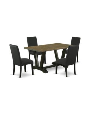 5-Piece Dinette Room Set- 4 Parson Chairs with Black Linen Fabric Seat and Stylish Chair Back - Rectangular Table Top & Wooden Legs