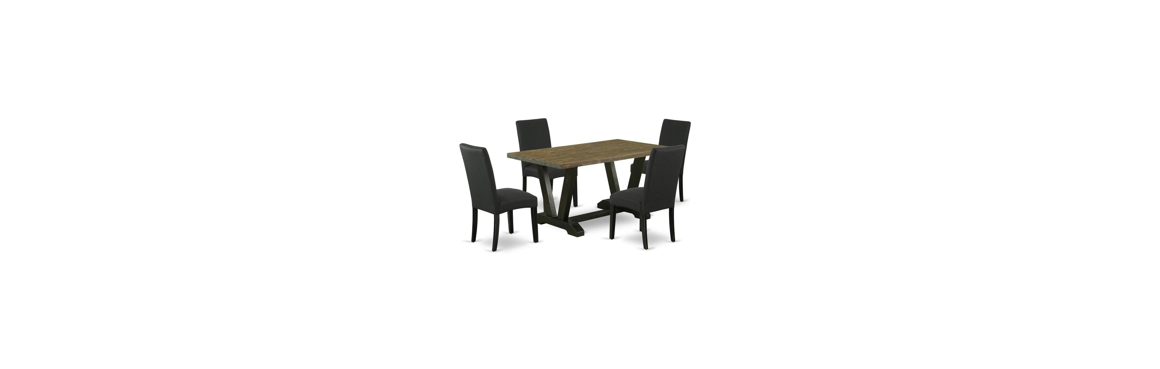 East West Furniture 5-Piece Dinette Room Set- 4 Parson Chairs with Black Linen Fabric Seat and Stylish Chair Back