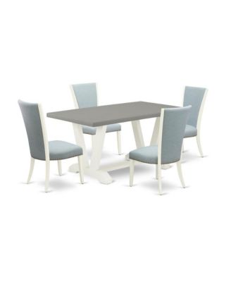 5-Piece Dining Room Table Set with Rectangular Table and 4 Linen Fabric Chairs featuring Nail Heads